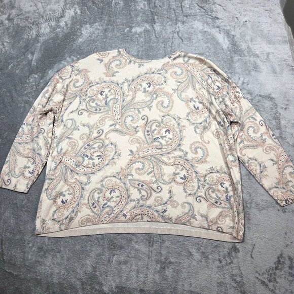 J Jill Sweater Womens XL Cream Paisley Neutral Coastal Casual Beachy Pullover - Picture 5 of 7